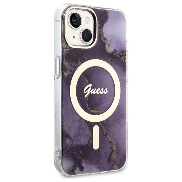 Guess case for iPhone 14 6,1&quot; GUHMP14SHTMRSU purple hard case Golden Marble MagSafe 3666339115838