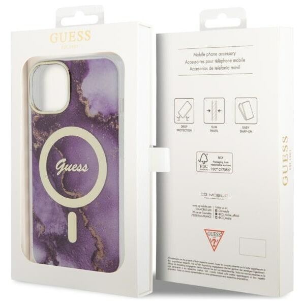 Guess case for iPhone 14 6,1&quot; GUHMP14SHTMRSU purple hard case Golden Marble MagSafe 3666339115838