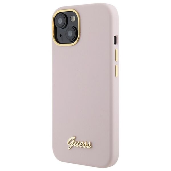 Guess case for iPhone 15 6.1&quot; GUHCP15SSMBSLP pink hardcase Silicone Script Metal Logo & Frame 3666339149185