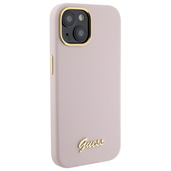 Guess case for iPhone 15 6.1&quot; GUHCP15SSMBSLP pink hardcase Silicone Script Metal Logo & Frame 3666339149185