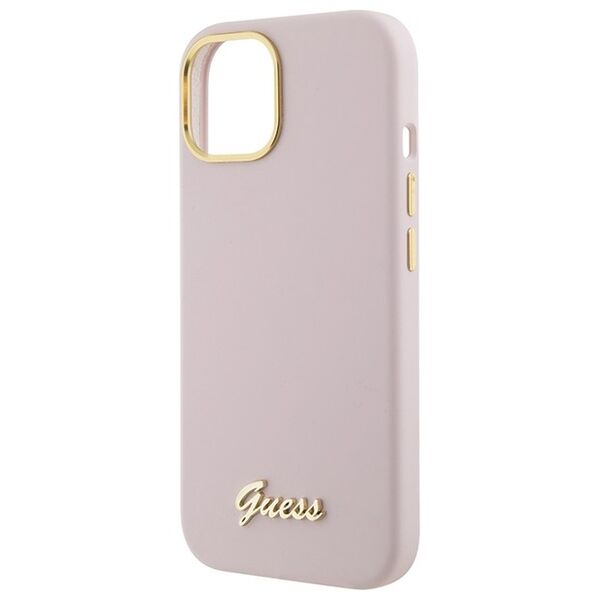 Guess case for iPhone 15 6.1&quot; GUHCP15SSMBSLP pink hardcase Silicone Script Metal Logo & Frame 3666339149185