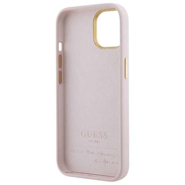 Guess case for iPhone 15 6.1&quot; GUHCP15SSMBSLP pink hardcase Silicone Script Metal Logo & Frame 3666339149185