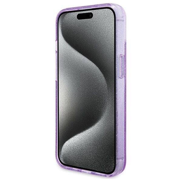 Guess case for iPhone 15 Plus 6,7&quot; GUHMP15MHRSGSU purple HC RING STAND MAGSAFE SCRIPT LOGO GLITTER 3666339156756