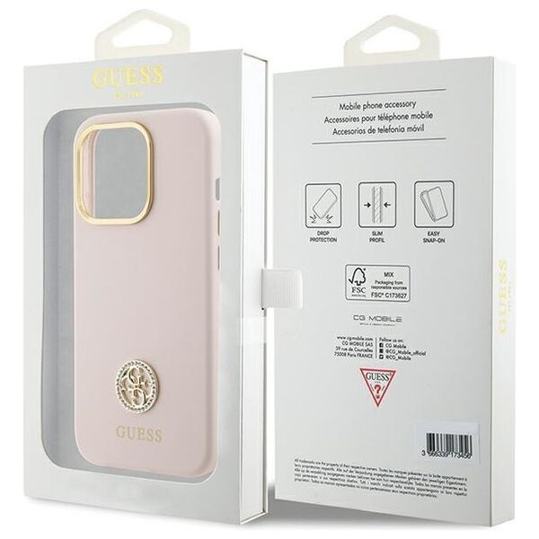 Guess case for iPhone 15 Pro 6,1&quot; GUHCP15LM4DGPP pink HC SILICONE LOGO STRASS 4G 3666339148928