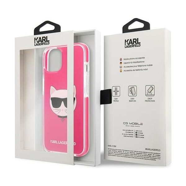 Karl Lagerfeld case for iPhone 13 KLHCP13MTPECPI fuchsia hard case Iconic Choupette Head 3666339048532