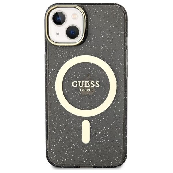 Guess case for iPhone 14 Plus 6,7&quot; GUHMP14MHCMCGK black hardcase Magsafe IML Glitter Gold 3666339125578