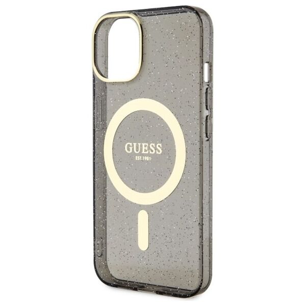 Guess case for iPhone 14 Plus 6,7&quot; GUHMP14MHCMCGK black hardcase Magsafe IML Glitter Gold 3666339125578