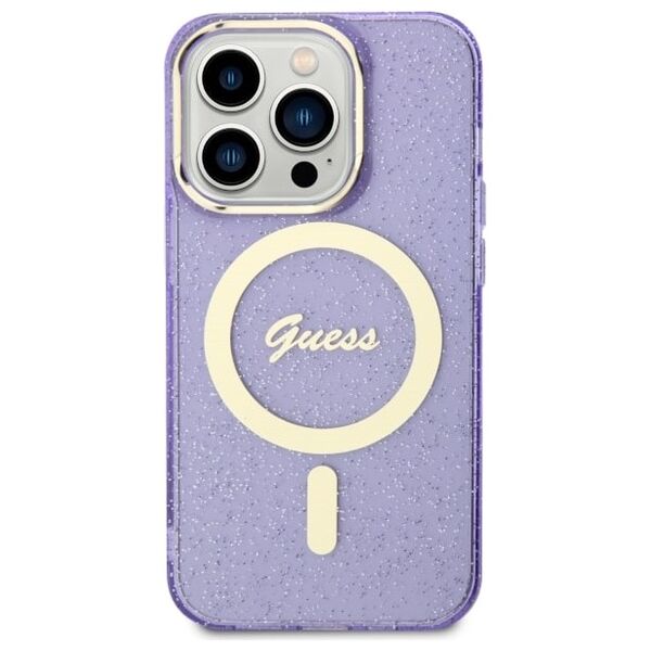 Guess case for iPhone 14 Pro Max 6,7&quot; GUHMP14XHCMCGU purple hardcase Magsafe IML Glitter Gold 3666339125691