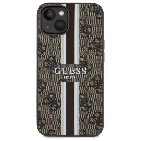 Guess case for iPhone 14 Plus 6,7&quot; GUHMP14MP4RPSW brown harcase Magsafe 4G Printed Stripes 3666339119782