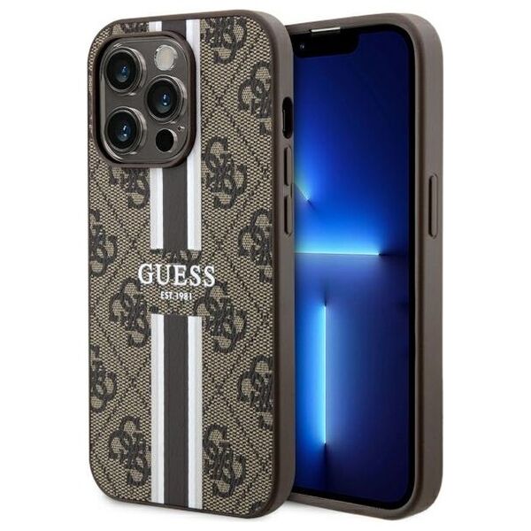 Guess case for iPhone 14 Pro Max 6,7&quot; GUHMP14XP4RPSW brown harcase Magsafe 4G Printed Stripes 3666339119805