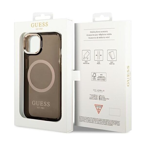 Guess case for iPhone 14 Pro Max 6,7&quot; GUHMP14XHTCMK black HC Magsafe Gold Outline Translucent 3666339069612