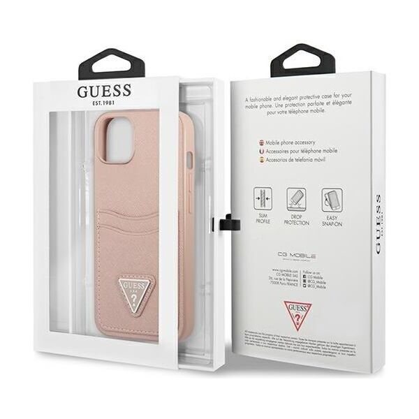 Guess case for IPhone 13 6,1&quot; GUHCP13MPSATPP hard case pink Saffiano Double Card Triangle 3666339048136