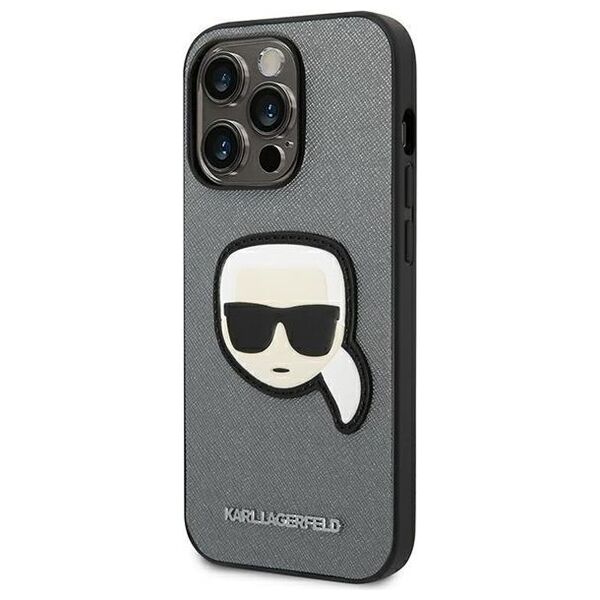 Karl Lagerfeld case for iPhone 14 Pro 6,1&quot; KLHCP14LSAPKHG silver PU Saffiano case with Karl Head Patch 3666339077099