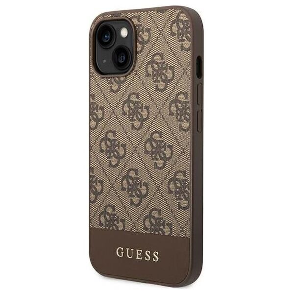 Guess case for iPhone 14 Pro Max 6,7&quot; GUHCP14XG4GLBR brown PC/TPU 4G PU case with Bottom Stripe Metal Logo 3666339088538