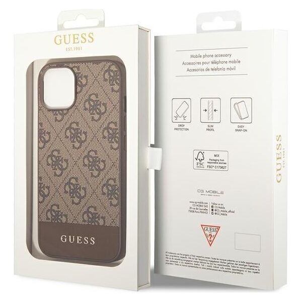 Guess case for iPhone 14 Pro Max 6,7&quot; GUHCP14XG4GLBR brown PC/TPU 4G PU case with Bottom Stripe Metal Logo 3666339088538