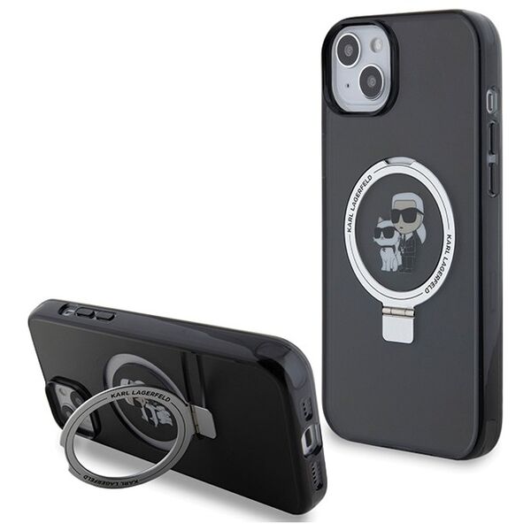 Karl Lagerfeld case for iPhone 15 Pro 6,1&quot; KLHMP15MHMRSKCK black hardcase Ring Stand Karl&Choupettte MagSafe 3666339169121