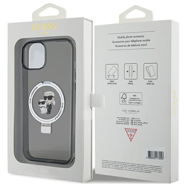 Karl Lagerfeld case for iPhone 15 Pro 6,1&quot; KLHMP15MHMRSKCK black hardcase Ring Stand Karl&Choupettte MagSafe 3666339169121