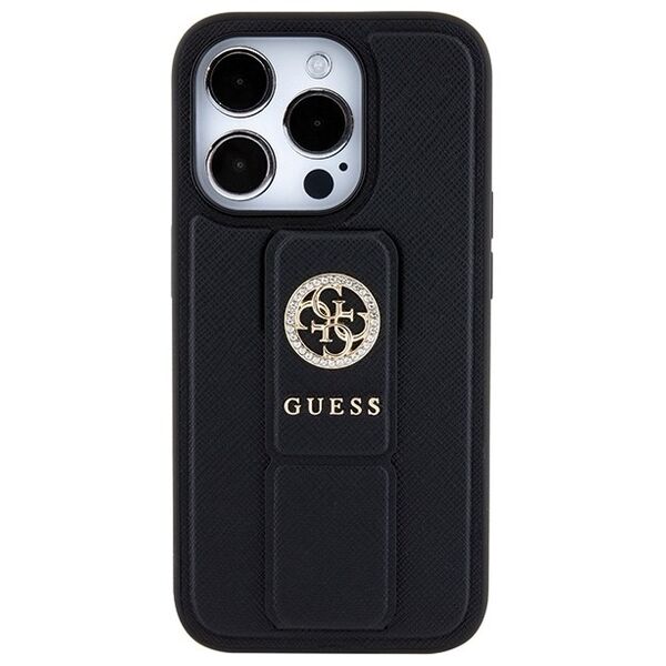 Guess case for iPhone 15 Pro Max 6,7&quot; GUHCP15XPGSSADK black HC GRIPSTAND SAFFIANO 4G STRASS 3666339198442