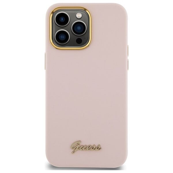 Guess case for iPhone 15 Pro Max 6,7&quot; GUHCP15XSMBSLP pink HC SILICONE SCRIPT METAL LOGO & FRAME 3666339149215