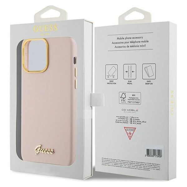 Guess case for iPhone 15 Pro Max 6,7&quot; GUHCP15XSMBSLP pink HC SILICONE SCRIPT METAL LOGO & FRAME 3666339149215