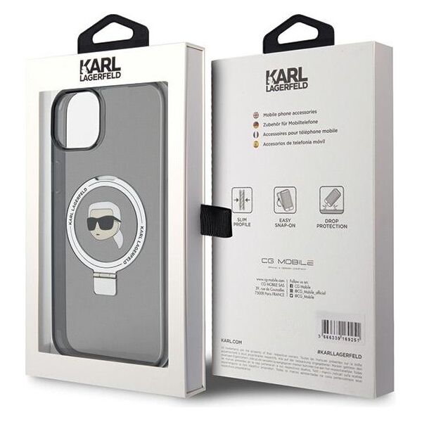Karl Lagerfeld case for iPhone 15 Plus 6,7&quot; KLHMP15MHMRSKHK black HC MAGSAFE RINGSTAND KH 3666339168407