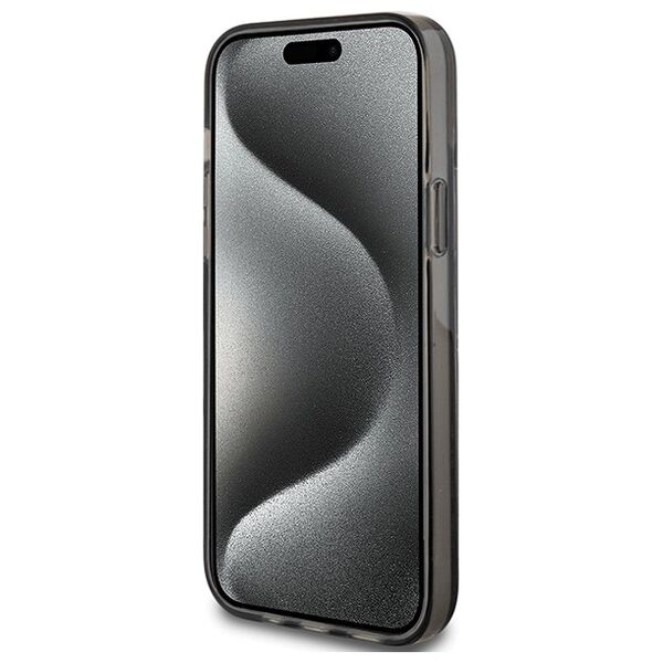 Guess case for iPhone 15 Plus 6,7&quot; GUHCP15MLFCSEGK black HC LIQ. GLITTER GOLD STRIPES 3666339223533