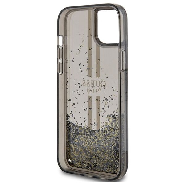 Guess case for iPhone 15 Plus 6,7&quot; GUHCP15MLFCSEGK black HC LIQ. GLITTER GOLD STRIPES 3666339223533