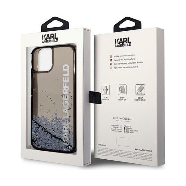 Karl Lagerfeld case for iPhone 14 Pro 6,1&quot; KLHCP14LLCKVK black hard case Magsafe Liq Glitter Elong 3666339091569