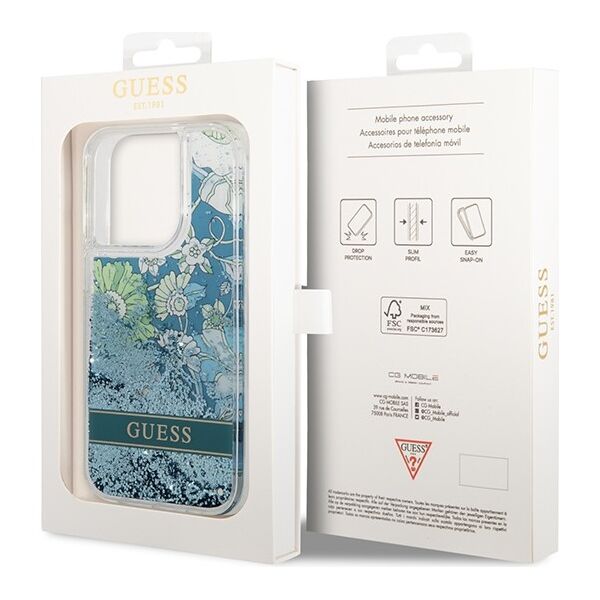 Guess case for iPhone 14 Pro Max 6,7&quot; GUHCP14XLFLSN green hardcase Flower Liquid Glitter 3666339088453