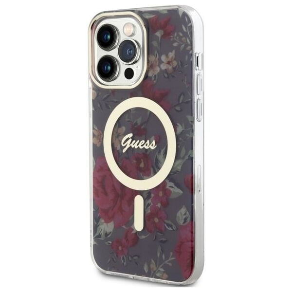 Guess case for iPhone 14 Pro Max 6,7&quot; GUHMP14XHCFWSA khaki hardcase Magsafe IML Flower 3666339115623