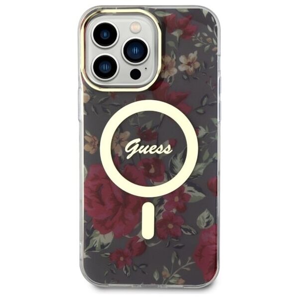 Guess case for iPhone 14 Pro Max 6,7&quot; GUHMP14XHCFWSA khaki hardcase Magsafe IML Flower 3666339115623
