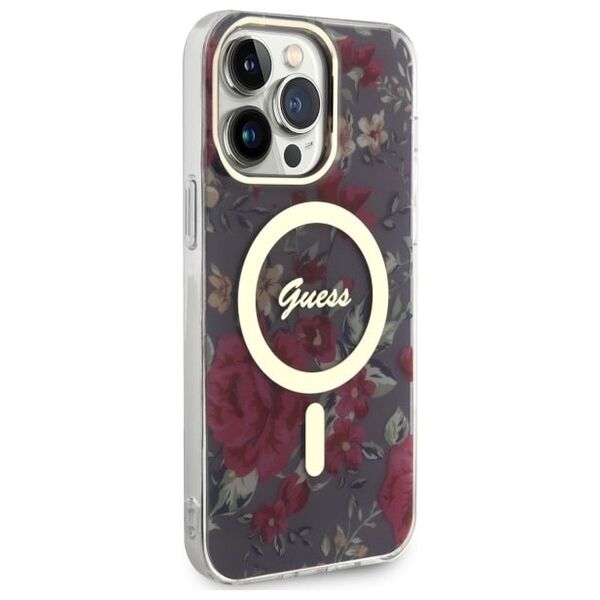Guess case for iPhone 14 Pro Max 6,7&quot; GUHMP14XHCFWSA khaki hardcase Magsafe IML Flower 3666339115623