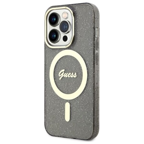 Guess case for iPhone 14 Pro Max 6,7&quot; GUHMP14XHCMCGK black hardcase Magsafe IML Glitter Gold 3666339125592