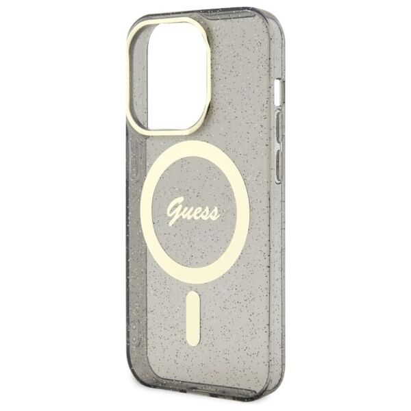Guess case for iPhone 14 Pro Max 6,7&quot; GUHMP14XHCMCGK black hardcase Magsafe IML Glitter Gold 3666339125592