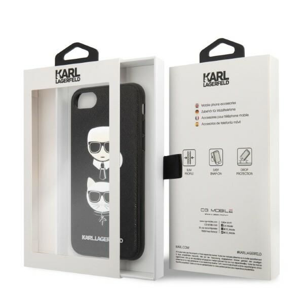 Karl Lagerfeld case for iPhone 7 / 8 / SE 2020 / SE 2022 KLHCI8SAKICKCBK black hardcase PU Saffiano K&C Heads 3666339054984