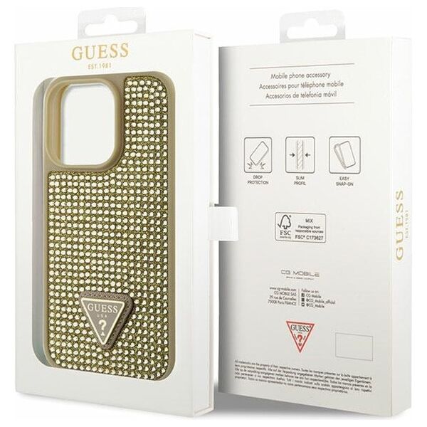Guess case for iPhone 14 Pro 6,1&quot; GUHCP14LHDGTPD gold hardcase Rhinestone Triangle 3666339120078