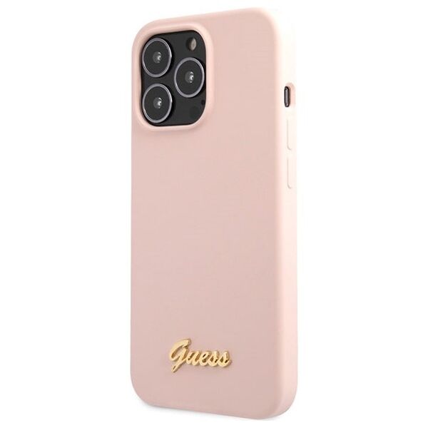 Guess case for iPhone 13 Pro Max 6,7&quot; GUHCP13XLSLMGLP pink hard case Liquid Silicone Script Gold Metal Logo 3666339033385
