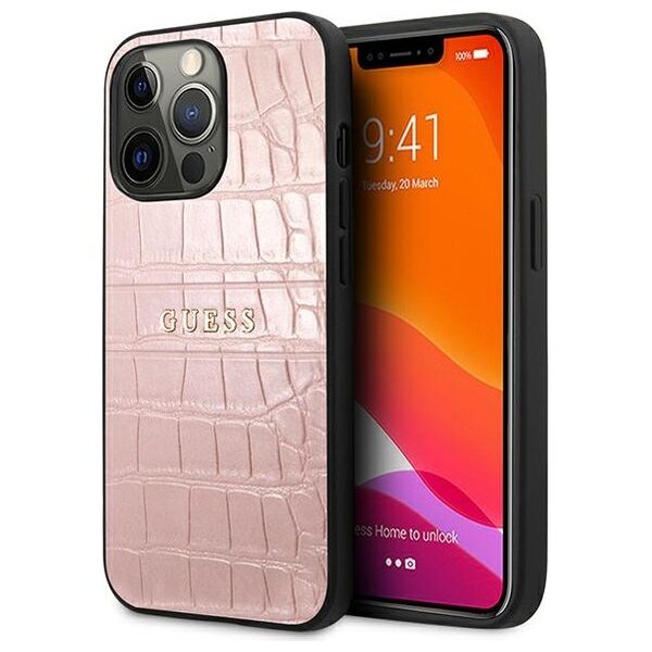 Guess case for iPhone 13 Pro 6,1&quot; GUHCP13LPCRBPI pink hard case Croco Collection 3666339023850