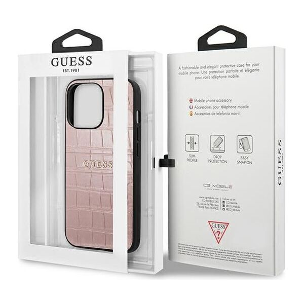 Guess case for iPhone 13 Pro 6,1&quot; GUHCP13LPCRBPI pink hard case Croco Collection 3666339023850