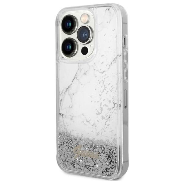 Guess case for iPhone 14 Pro 6,1&quot; GUHCP14LLCSGSGH white hard case Liquid Glitter Marble 3666339127329