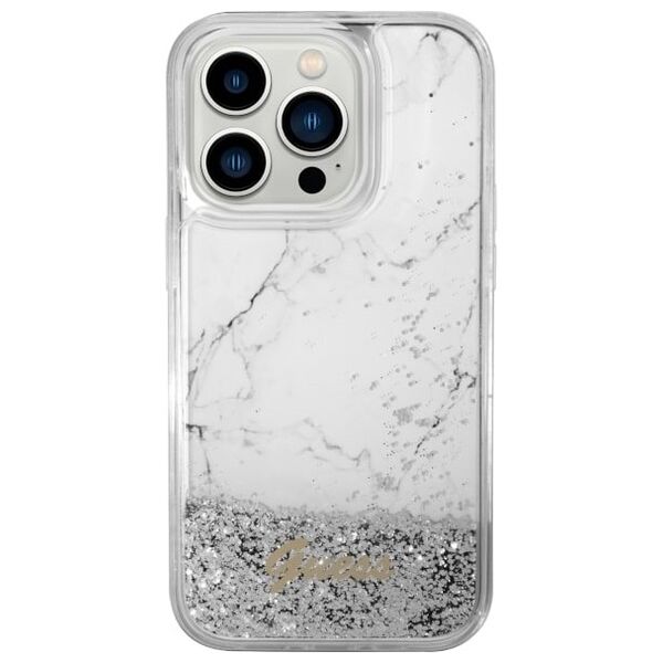 Guess case for iPhone 14 Pro 6,1&quot; GUHCP14LLCSGSGH white hard case Liquid Glitter Marble 3666339127329