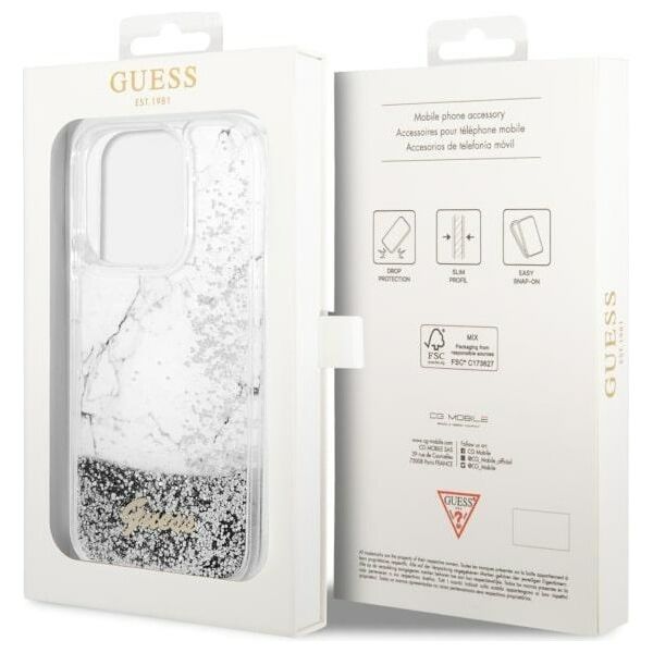 Guess case for iPhone 14 Pro 6,1&quot; GUHCP14LLCSGSGH white hard case Liquid Glitter Marble 3666339127329
