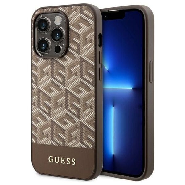 Guess case for iPhone 14 Pro Max 6,7&quot; GUHMP14XHGCFSEW brown hard case GCube Stripes MagSafe 3666339112493