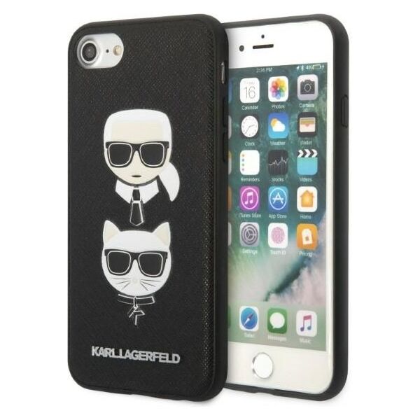 Karl Lagerfeld case for iPhone 7 / 8 / SE 2020 / SE 2022 KLHCI8SAKICKCBK black hardcase PU Saffiano K&C Heads 3666339054984