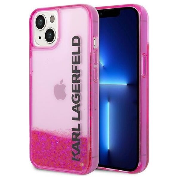 Karl Lagerfeld case for iPhone 14 Pro 6,1&quot; KLHCP14LLCKVF pink Liquid Glitter Translucent case Elongated Logo 3666339091606