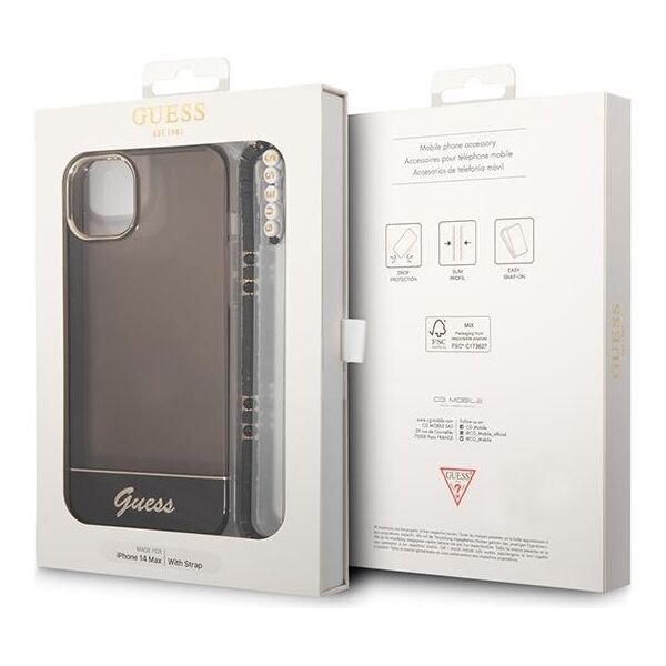 Guess case for iPhone 14 Pro Max 6,7&quot; GUHCP14XHGCOHK black hardcase Translucent Pearl Strap 3666339064198
