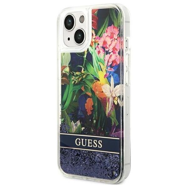 Guess case for iPhone 14 6,1&quot; GUHCP14SLFLSB blue hardcase Flower Liquid Glitter 3666339066086
