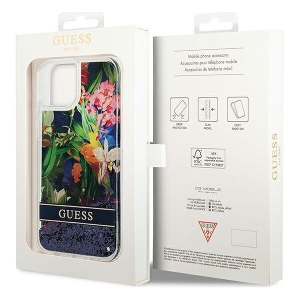 Guess case for iPhone 14 6,1&quot; GUHCP14SLFLSB blue hardcase Flower Liquid Glitter 3666339066086