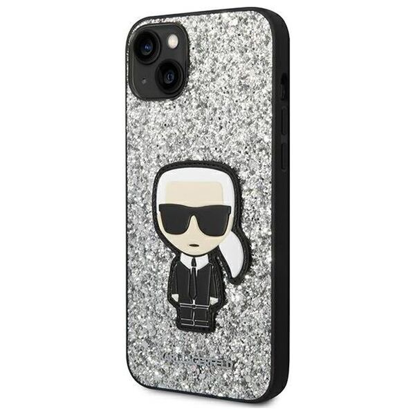 Karl Lagerfeld case for iPhone 14 Plus 6,7&quot; KLHCP14MGFKPG silver HC Glitter Flakes Ikonik 3666339077402