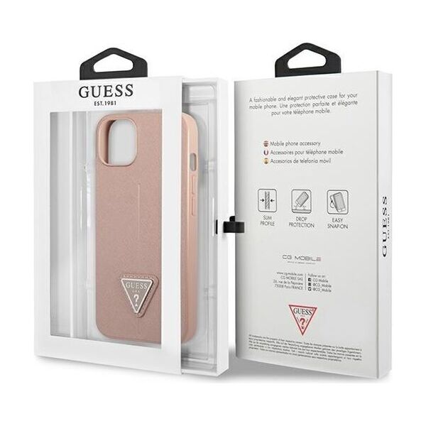 Guess case for iPhone 14 Pro 6,1&quot; GUHCP14LPSATLP pink HC Saffiano PU Triangle 3666339065508